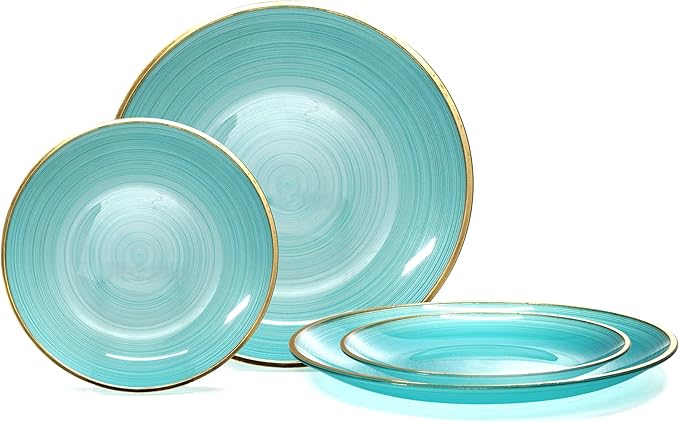 " OCCASIONS " 120 Plates Pack,(60 Guests) Premium Wedding Party Disposable Plastic Plates Set -60 x 10'' Dinner + 60 x 7'' Salad/Dessert (Belize, Aqua & Gold)