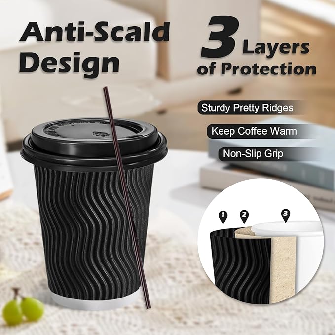 Lamosi 50 Pack 8 oz Disposable Coffee Cups - Image 3