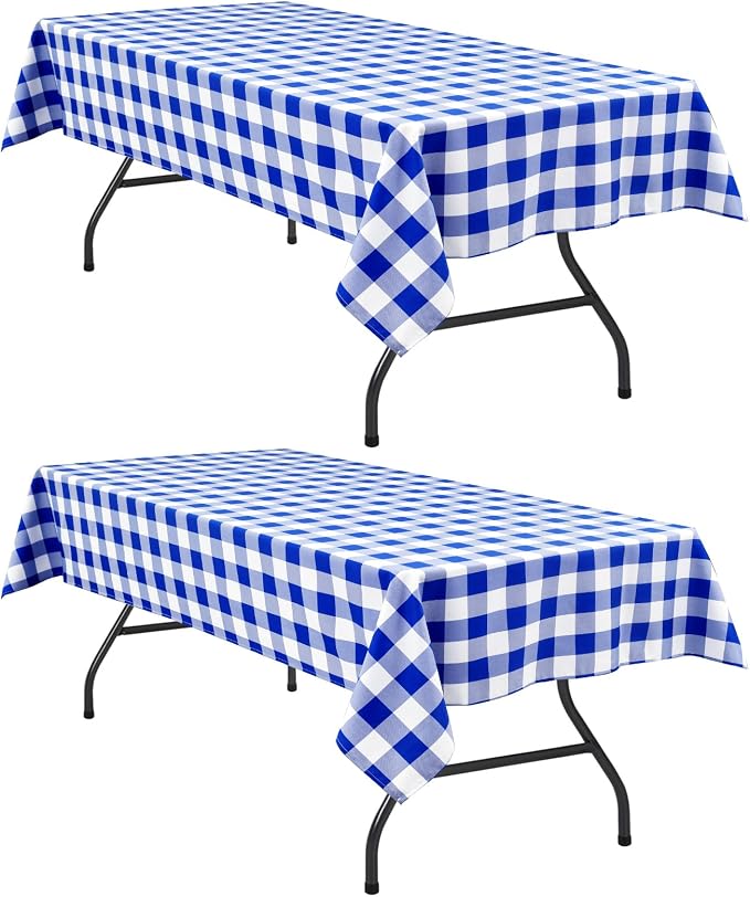 Checkered Tablecloth 2 Pack, 54 x 80 inch, Royal Blue and White | Waterproof by Hiasan