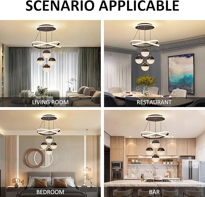 Modern LED Chandeliers, Dimmable 3-Color Kitchen Island Pendant Light for Dining Room, Bedroom, Living Room, Contemporary Hanging Ceiling Light, Linear Island Lamp ﻿