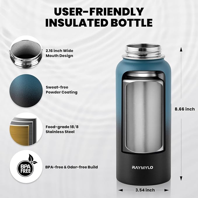 RAYMYLO Insulated Water Bottle 32 oz, Triple Wall Vacuum Stainless Steel | - Image 5
