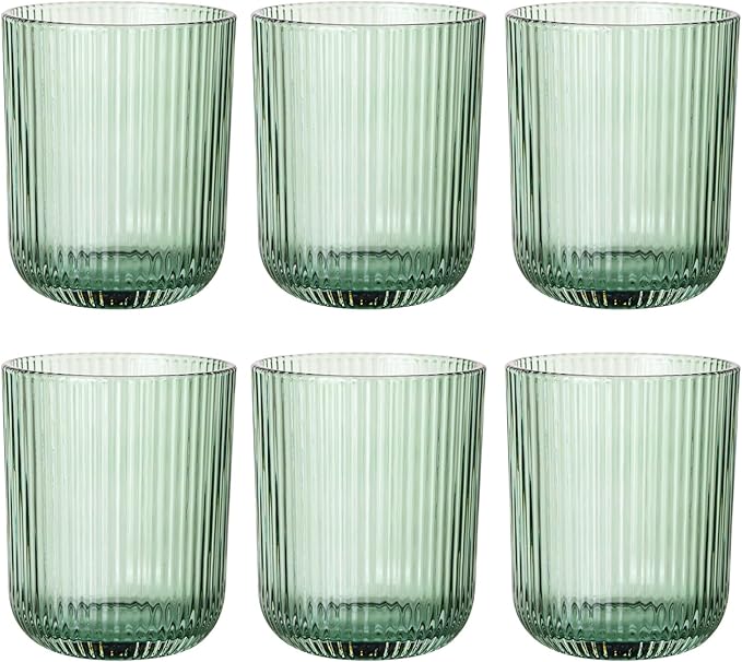 Green Ribbed Highball Glasses Set of 6, 8.5oz Sage Green Vintage Glassware by Vintacicle