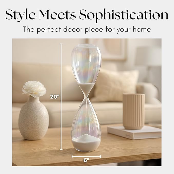 Cassandra Iridescent Hourglass Decorative Object – Large Glass Teardrop Silhouette Modern Home Decor – Shelf Display & Coffee Table Decor for Office & Living Room – 23", Frost