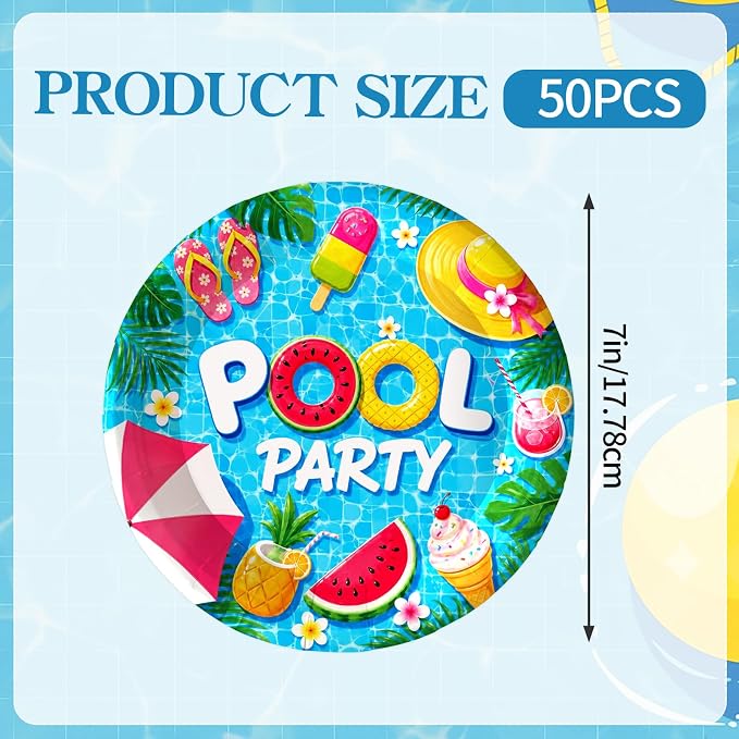 7 Inch Pool Paper Plates 50 Pack Summer Blue Party Plates Decorations | Summer - Image 7