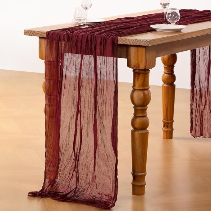 DeZerlor Burgundy Cheesecloth Table Runners 6 Pack Christmas Runners | - Image 5