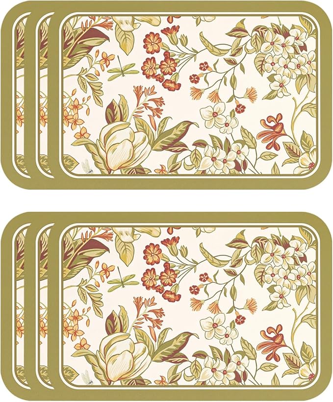 ISAENNE Grey Green Placemats Set of 6,Rectangular PVC Placemats, Waterproof and Heat-Resistant Botanical Floral Pattern,Decoration for Kitchen,Dinning,Parties, Holiday,12"*17"
