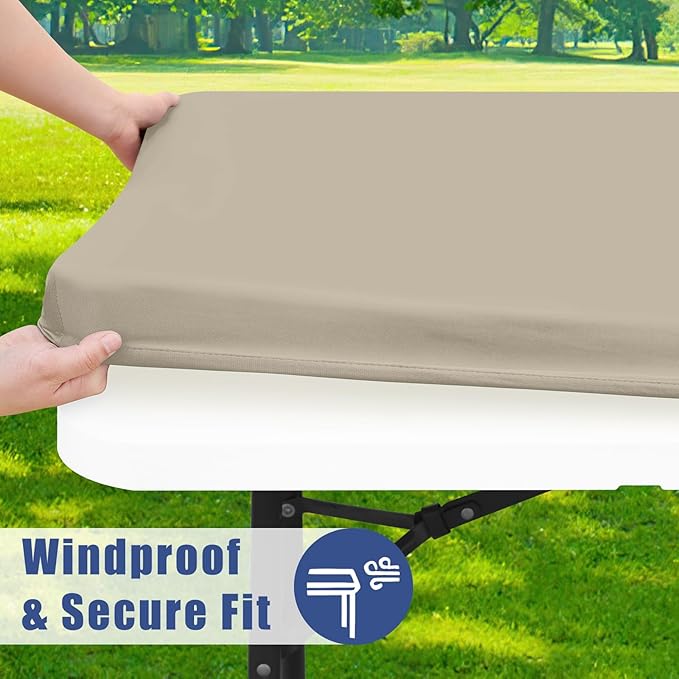 Spandex 4 Foot Rectangle Table Cloth 2 Pack, Elastic Fitted Tablecloths for Picnic, Stretch Washable Patio Table Cover for Outdoor, Camping, Banquet and Parties (Taupe, 30"x48")