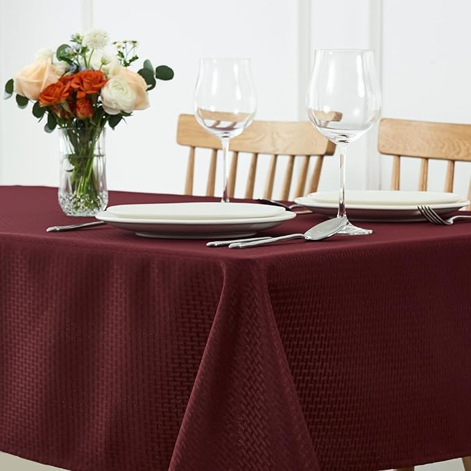 maxmill Square Jacquard Tablecloth Waterproof Spillproof Wrinkle Resistant Soft Weaved Design Table Cloth for Dinner and Party Washable Fabric Cover, Indoor and Outdoor Use, 60 x 60 Inch, Burgundy