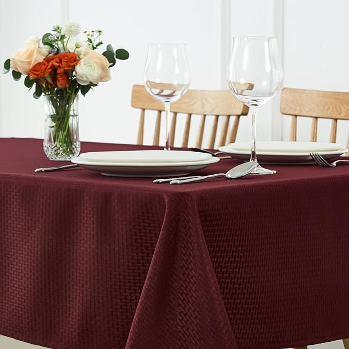 maxmill Square Tablecloth Weaved Texture Stain Resistant Waterproof Wrinkle Free Washable Soft Table Cloth, Decorative Fabric Table Cover for Dining Room Dinner and Parties, 52 x 52 Inch, Burgundy