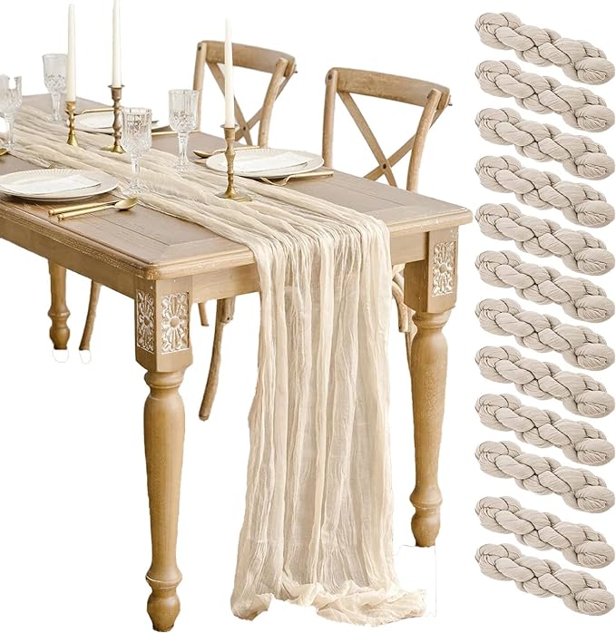 12 Pack Beige Cheesecloth Table Runner 10ft Boho Gauze Cheese Cloth Table by WJWHQ