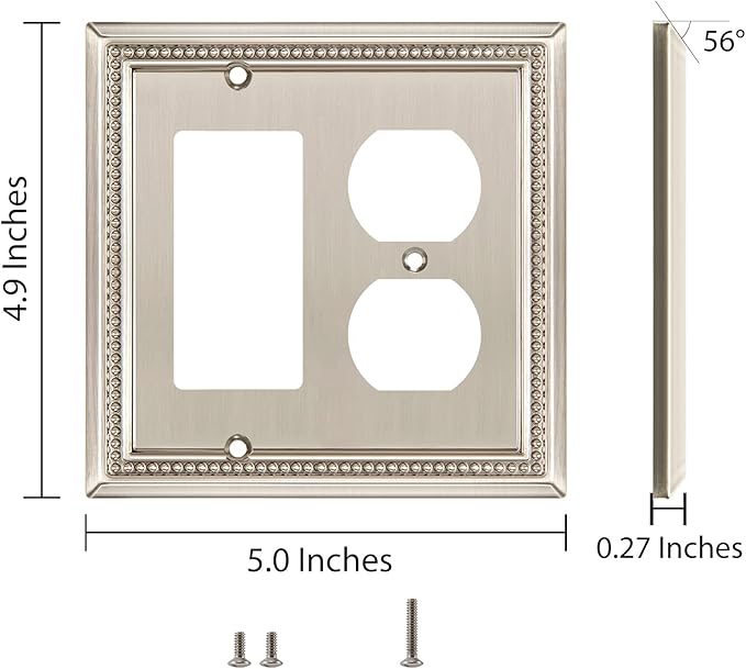 Henne Bery Sunken Pearls Heavy Duty Decorative Wall Plate Switch Plate Outlet Cover (Decorator/Duplex, Satin Nickel)