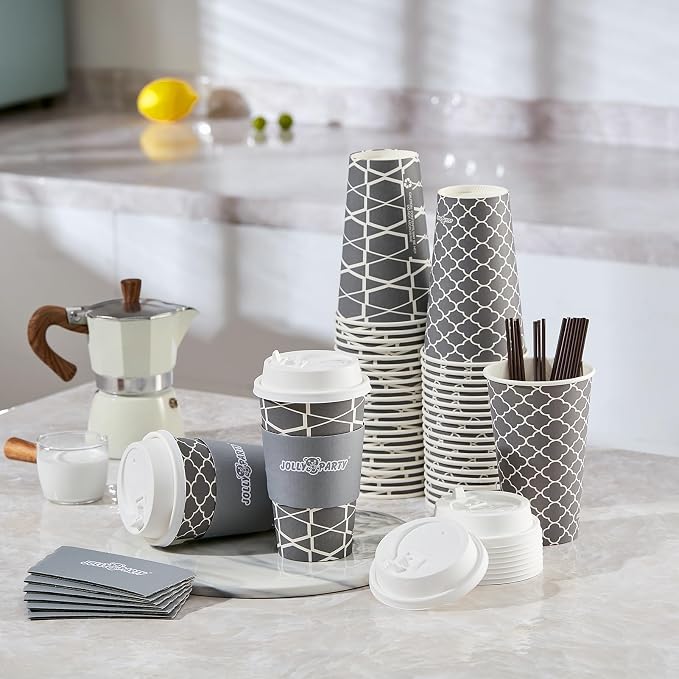 JOLLY PARTY 16 oz Paper Coffee Cups, Disposable Coffee Cups - Image 3