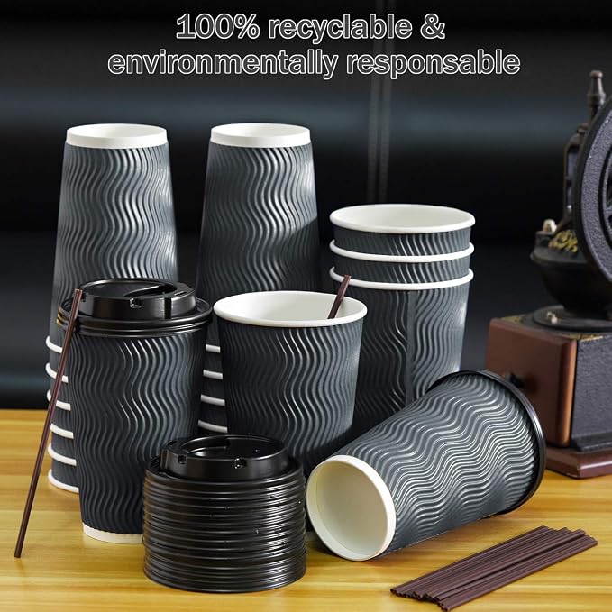 Disposable Coffee Cups with Lids and Straws - 16 oz Togo Hot Paper Coffee Cup - Image 5