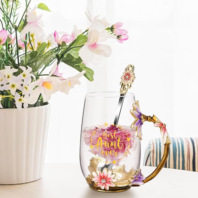 OEAGO Gifts for Aunt from Niece Nephew Tea Cup Cool Birthday Gift Enamel Flower - Image 3