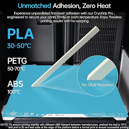 BIQU CryoGrip Pro Frostbite for Bambu-Lab H2D/H2S 3D Printer 355x346mm Cold Build Plate Room Temperature Print Double Sided Upgrade Spring Steel Sheet Removable Surface Platform