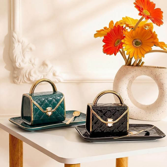Zubebe 2 Set Coffee Mug Elegant Handbag Shaped Cup Modern Ceramic Purse Mug - Image 3