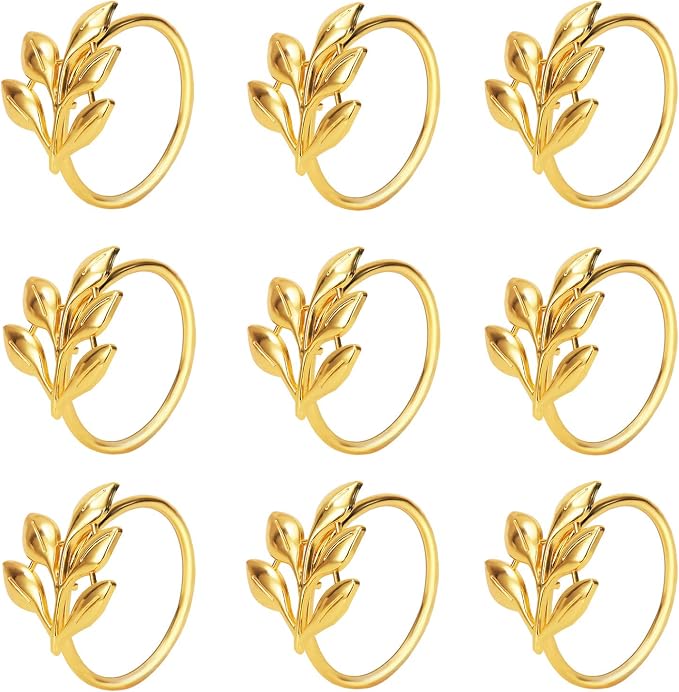 KPOSIYA Set of 300 Leaf Napkin Rings Metal Gold Napkin Holder Table Napkin Rings by KPOSIYA