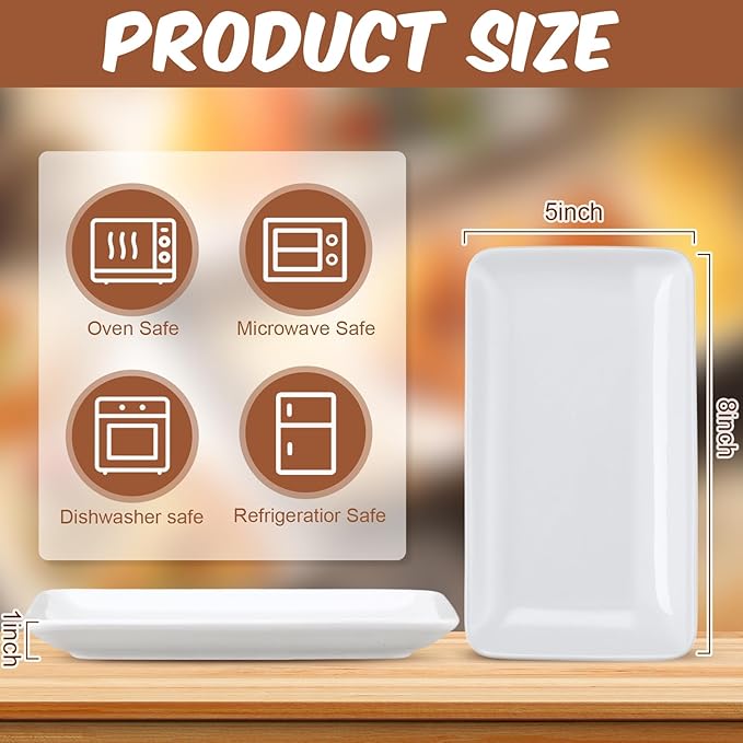Irenare 24 Pcs 8 Inch Rectangular Salad Plates White Rectangular Porcelain Dessert Plates Appetizer Serving Tray Rectangular Porcelain Platters for Fruit Sushi Dinner Parties, Microwave, Oven Safe