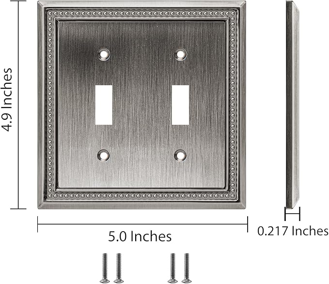 Henne Bery Sunken Pearls Heavy Duty Decorative Wall Plate Switch Plate Outlet Cover (Double Toggle, Heirloom Silver)