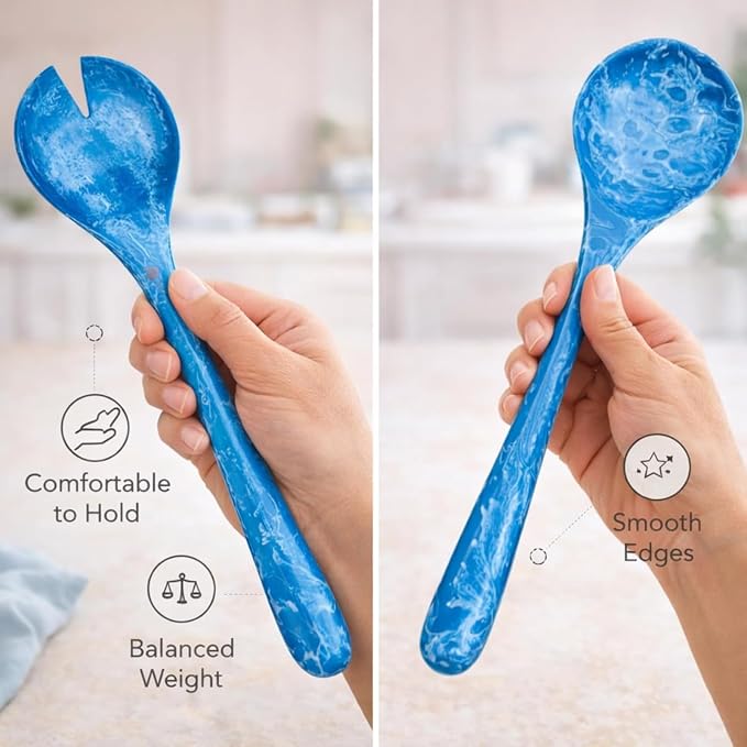 SS CRAFTS INDIA Premium 12" Ocean Blue Swirl Resin Salad Servers | Set of 2 - Image 8