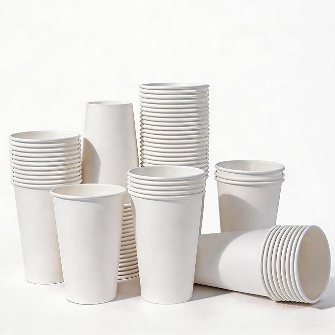 MOUMOULIFE Disposable Paper Coffee Cups 16 oz 100 Count, Leak-Proof White by moumoulife