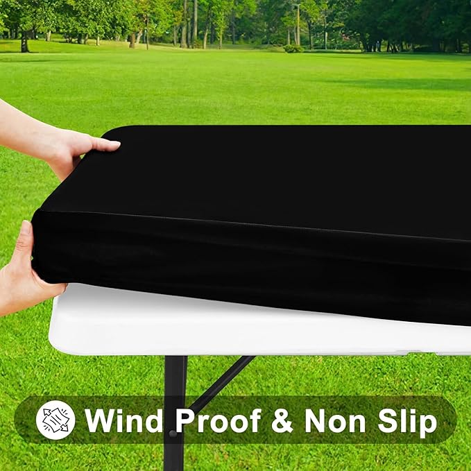 Smiry Rectangle Tablecloth, Elastic Fitted Flannel Backed Vinyl Tablecloths for 5ft Folding Tables, Waterproof Wipeable Table Covers for Indoor, Outdoor, Picnic and Camping (Black, 30"x60")
