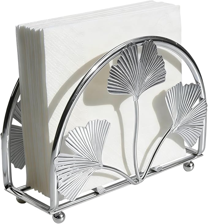Elegant Iron Ginkgo Leaf Cocktail Napkin Holder Tabletop Decor Dispenser | by Unknown