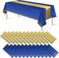24Pack Disposable Plastic Tablecloths and Satin Table Runner Set Blue and Gold by MASHAN