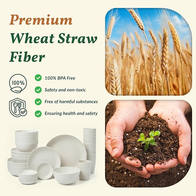 40 PCS Kitchen Dinnerware Sets, Wheat Straw Plates and Bowls Sets, Unbreakable - Image 3