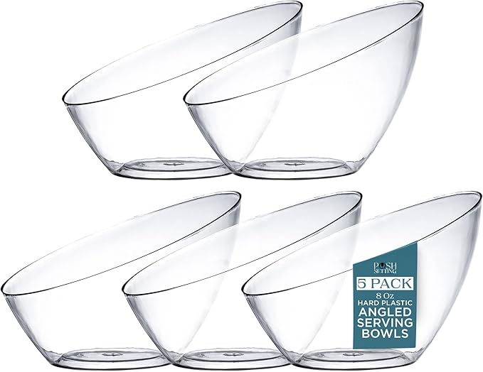 Posh Setting Clear Serving Bowls Small Hard Plastic Candy Bowl for Weddings, Buffet, Offices, Disposable Small Angled Bowls for Party's, Salads, Snacks and Fruit Bowl 5 Pack
