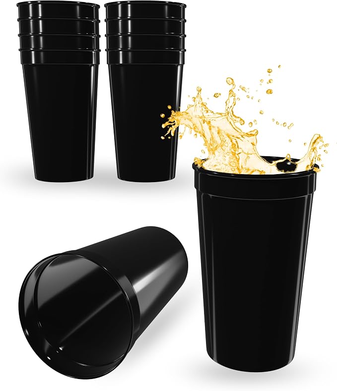 PartyPrints 10 Pack 22 oz Black Reusable Blank Plastic Cups, Colored Plastic by PartyPrints