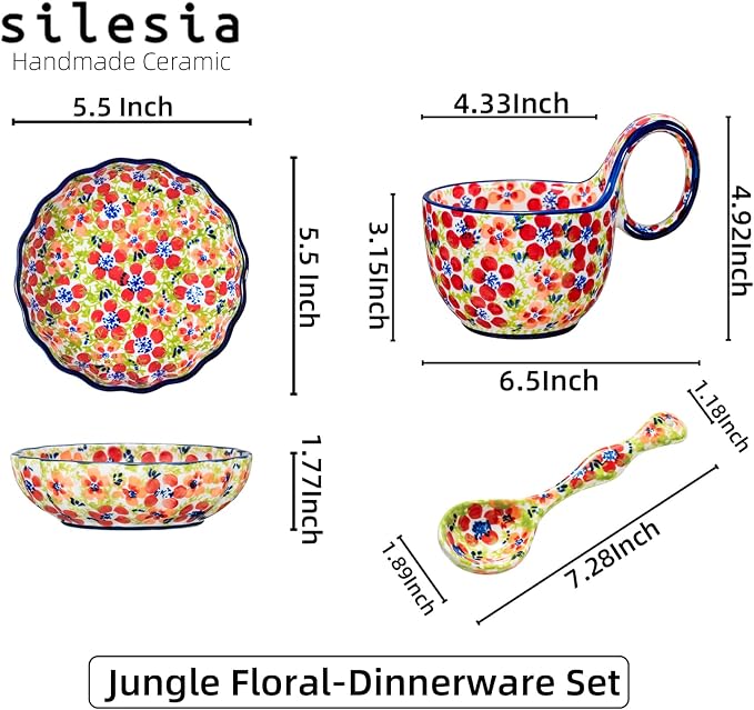 silesia Handmade Loop Handle Soup Bowl, Plate and Spoon Set Ceramic Hand - Image 8