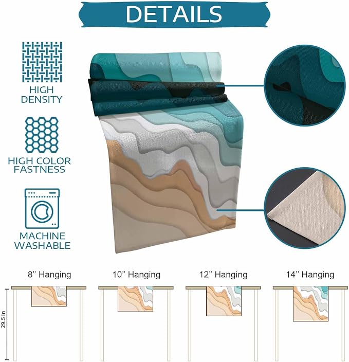 Turquoise Geometric Beach Short Table Runners 48 Inches, Cotton Linen Fabric - Image 7