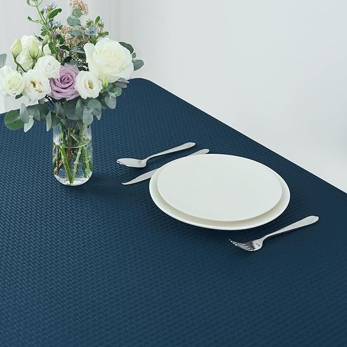 maxmill Square Tablecloth Water Resistance Antiwrinkle Spill Proof Weaved Texture Table Cloth, Decorative Fabric Table Cover for Banquet Parties Event Holiday Dinner, 70 x 70 Inch, Navy Blue