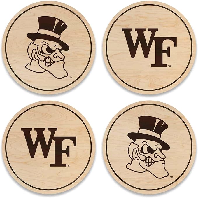 LazerEdge Wake Forest Demon Deacons Wooden Coaster Set - Maple Wood - Officially Licensed Product - 4-Pack