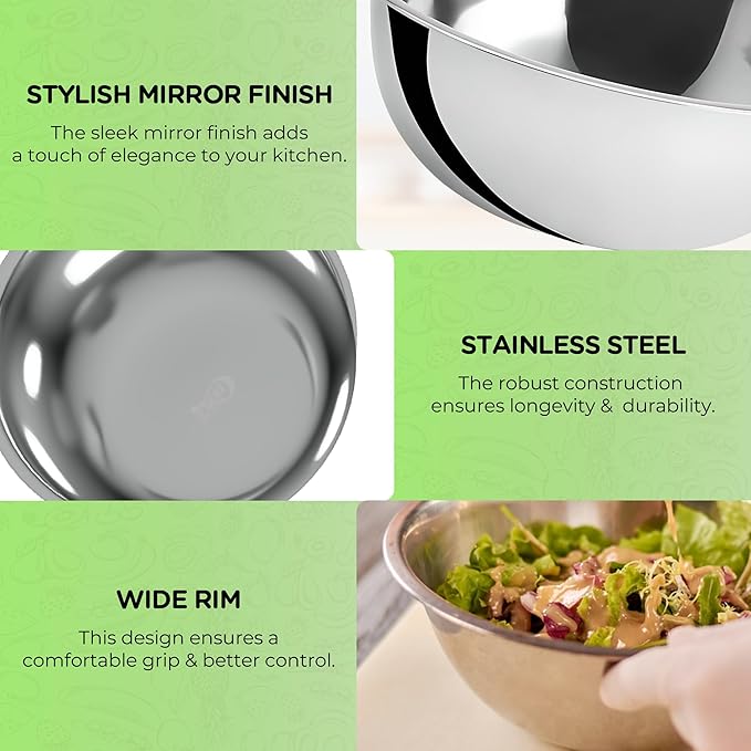 OCS Parts 3 Quart Mixing Bowl | 9.75-Inch Stainless Steel Professional Grade Flat Base Mixing Bowls for Home and Commercial Kitchens | Dishwasher Safe