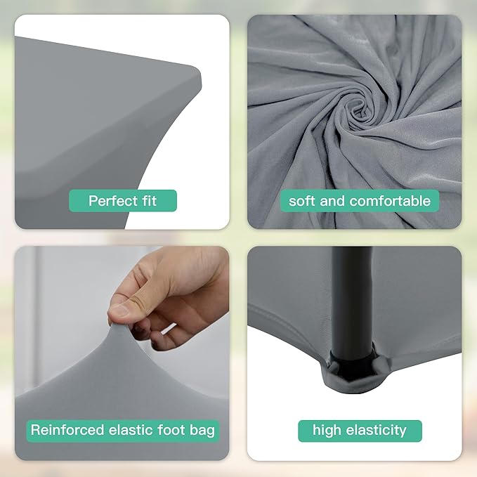 6Pack 6FT Table Cloth for Rectangular Fitted Events Stretch Grey Table Covers Washable Spandex Tablecloth Protector for Party, Wedding, Cocktail, Banquet, Festival