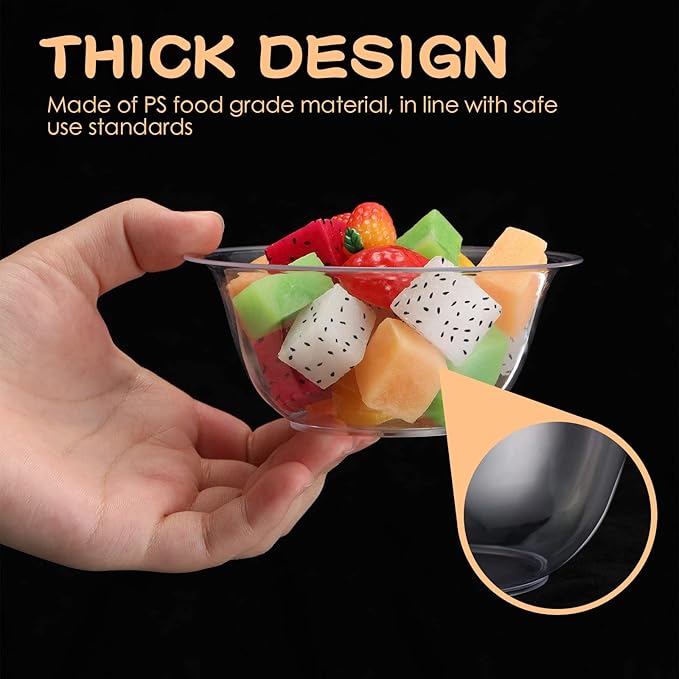 300 Packs 8.5 oz Clear Plastic Bowls Disposable Plastic Bowls for Parties Weddings Serving Container for Candy, Soup, Dessert, Salsa, Ice Cream, Popcorn, Chip