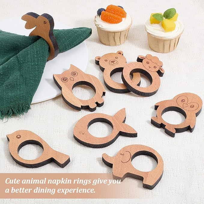 Wooden Napkin Rings Set of 8 Animal Shape Napkin Holder Rings Wood Napkin Holder - Image 3