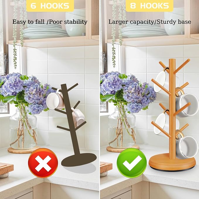 Mug Holder Tree, New Upgraded 360° Rotated 8 Hooks Coffee Cup Holder - Image 5