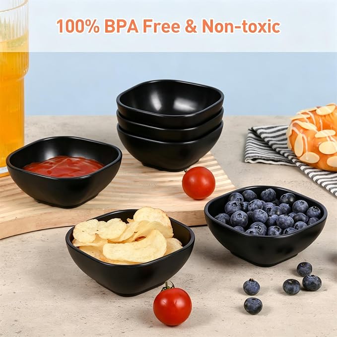 6 Pack Small Bowls, 4.5 OZ Black Dipping Sauce Cups, Ice Cream Bowls, Wheat - Image 5
