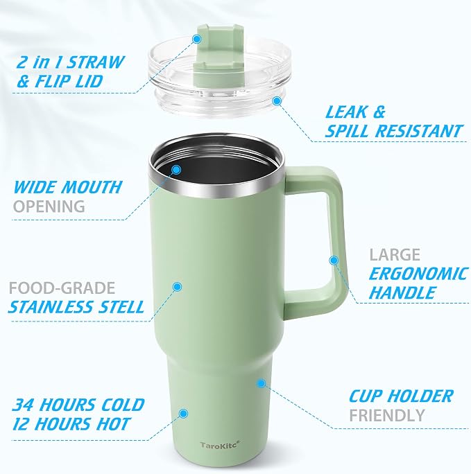 40 oz Tumbler with Handle | Stainless Steel Insulated Tumblers with Lids and - Image 5