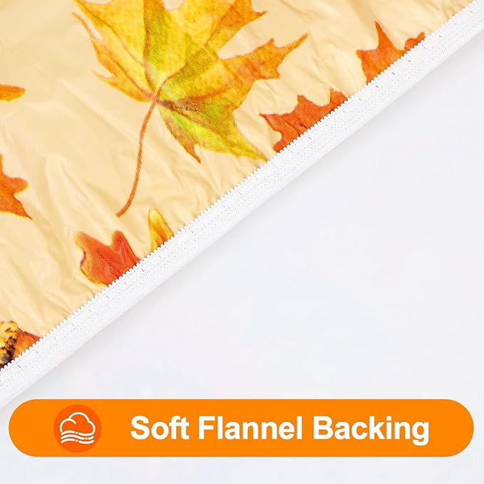 Smiry Plastic Thanksgiving Tablecloth, Sunflower & Pumpkin Wipeable Flannel Backed Vinyl Tablecloths for 6 Foot Tables, Waterproof Elastic Fitted Table Covers for Autumn Harvest (Gold, 30x72 Inches)