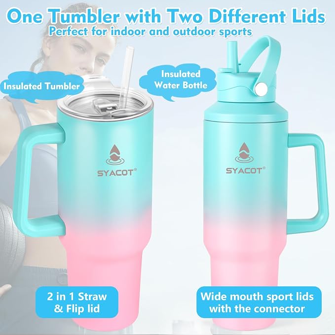 40 oz Tumbler with Handle and Straw or Convert to 40 oz Insulated Water Bottle - Image 2