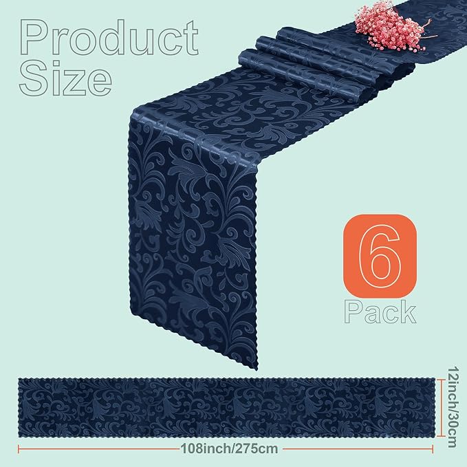 Damask Satin Table Runner, 12 x 108 Inch, 6 Pack | Bright Smooth Damask - Image 3