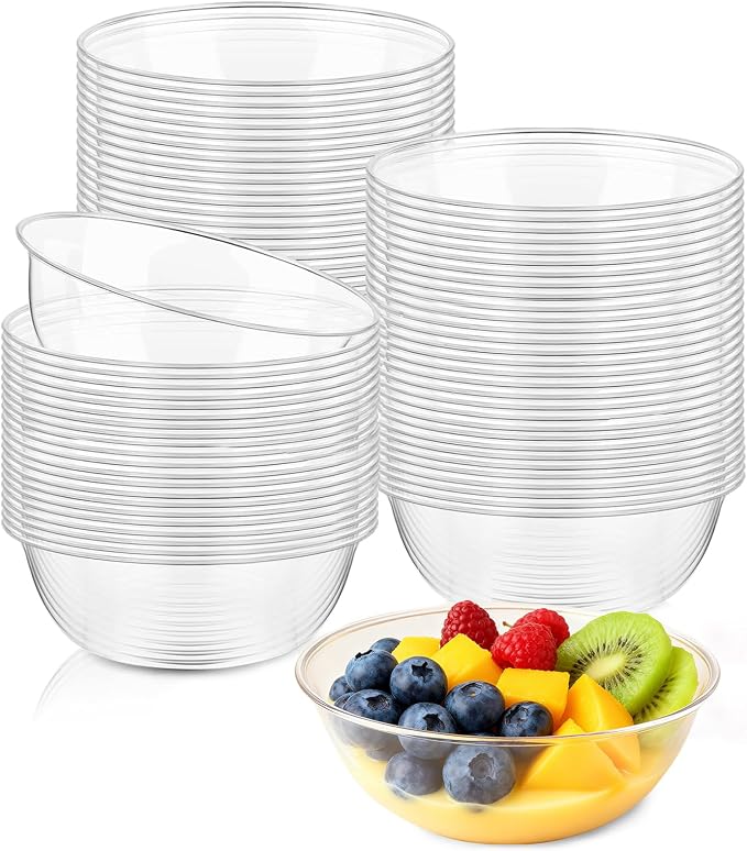 100 Pack 10 oz Clear Plastic Bowls, Disposable Salad Serving Bowls | by Slomg
