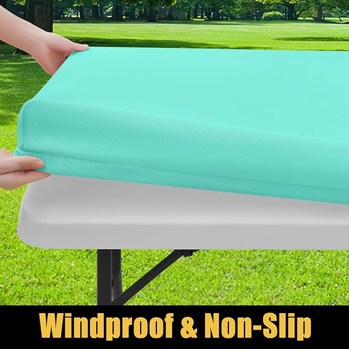 Smiry Rectangle Picnic Table Cloth, Waterproof Elastic Fitted Tablecloths for 6 Foot Tables, Washable Polyester Table Cover for Camping, Indoor and Outdoor (Aqua, 30"x72")