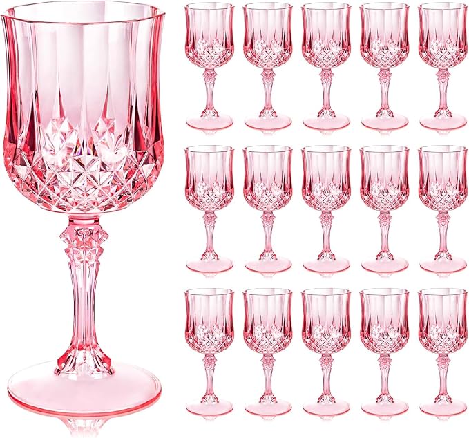 Ciaell 24 Pack Pink Plastic Wine Glasses by Ciaell