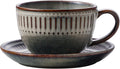 10Oz ceramic coffee cup and saucer sets, elegant striped pattern, unique kiln by Leijosya