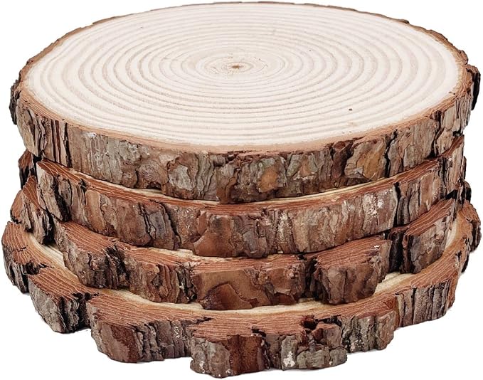 Natural Round Discs Rustic Wood Slices 4 PCS 9-10 inch Unfinished Wood kit by WilliamCraftCalifornia